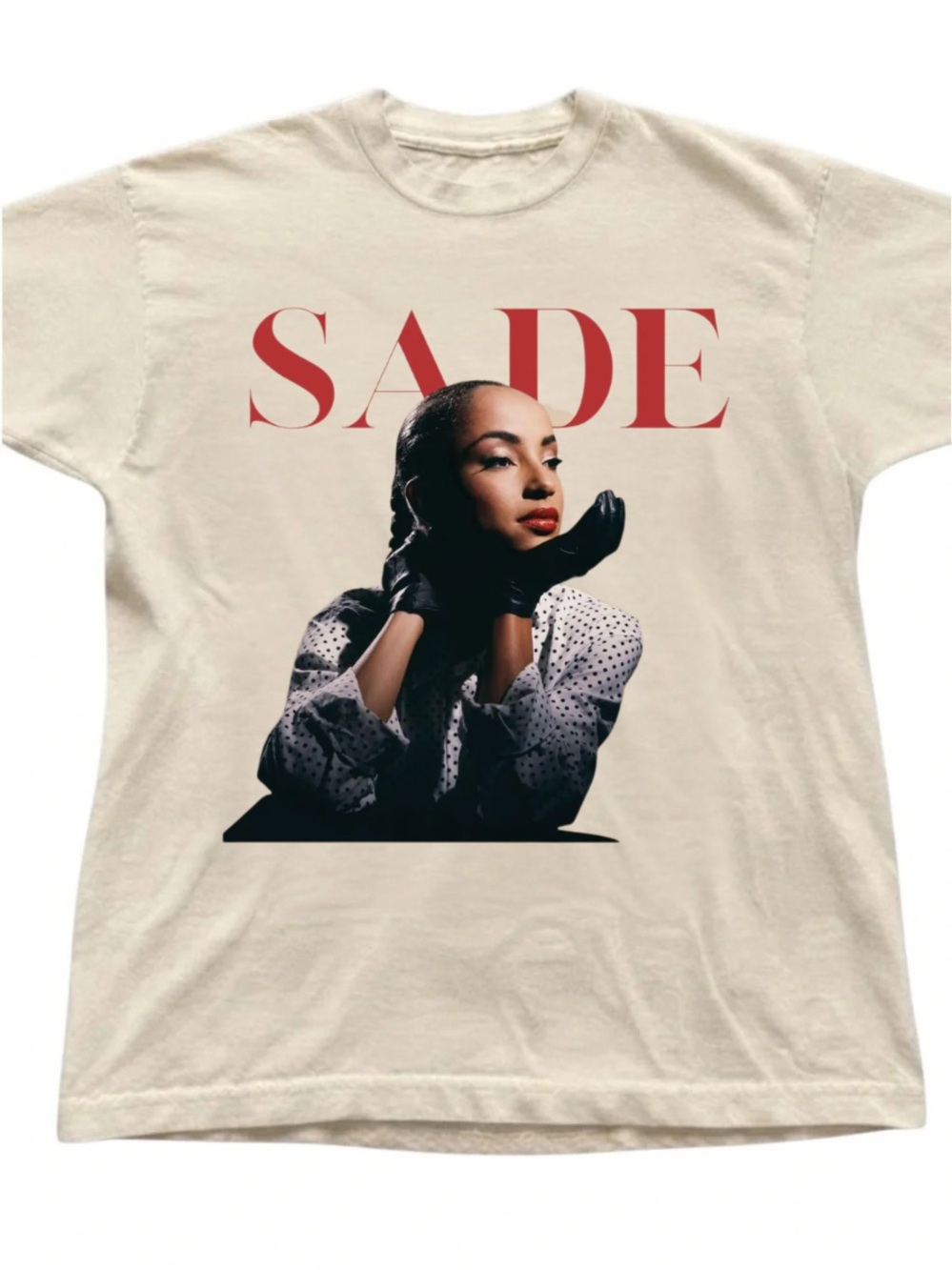 Gildan Cream Tee with Red SADE Graphic and Portrait